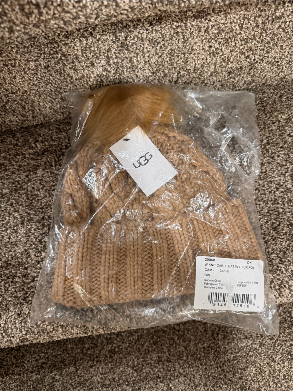 UGG Women's Camel Knit Pom Pom Beanie